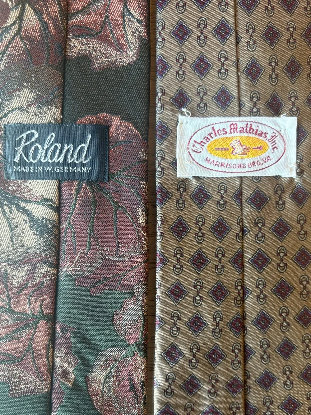 Vintage 2 Tie Bundle - Roland Charles Mathias Inc. Pattern Botanical Classic